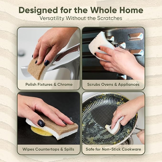 Plant-Based Kitchen Sponges (24 Pack) | FSC-Certified & PETA Approved | Natural Cellulose & Coconut Blend Scrubber Dish Sponges for Kitchen | S-Shaped Design | Eco-Friendly, Non-Scratch & Non-Toxic