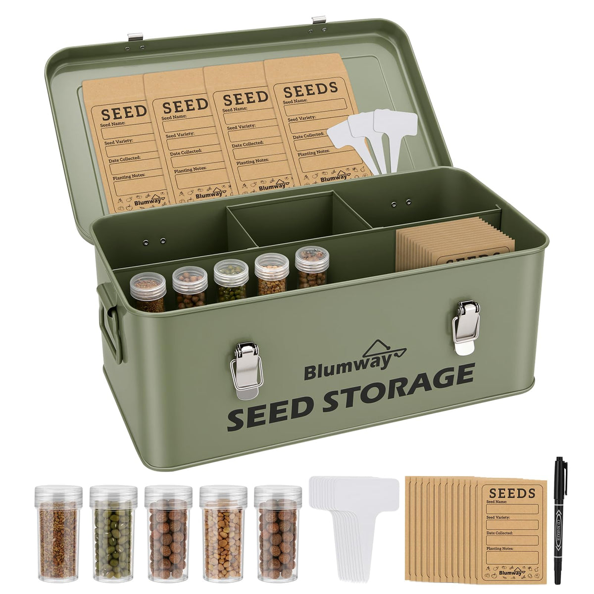 Seed Storage Organizer, Metal Seed Saving Box with Lid - Image 1