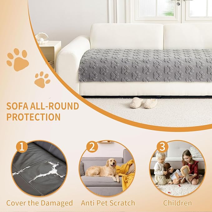 Waterproof Couch Cover for Dogs Washable,Fuzzy Pet Couch Covers for Sofa,Thick Soft Dog Mat Non-Slip Couch Covers for 3 Cushion Couch Sofa Pet Friendly (Grey, 35x62(1pc))