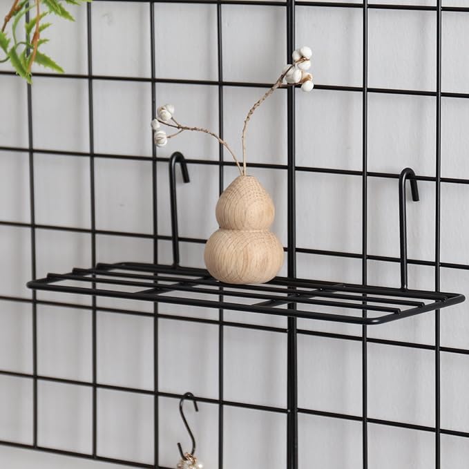 Metal Mesh Wall Grid Panel Hanging Basket,Display Shelf,Pen Holder,Hooks Rack,Bookshelf,Decorative Desk Storage Organizer for Office,Study,Set of 5 (Black)