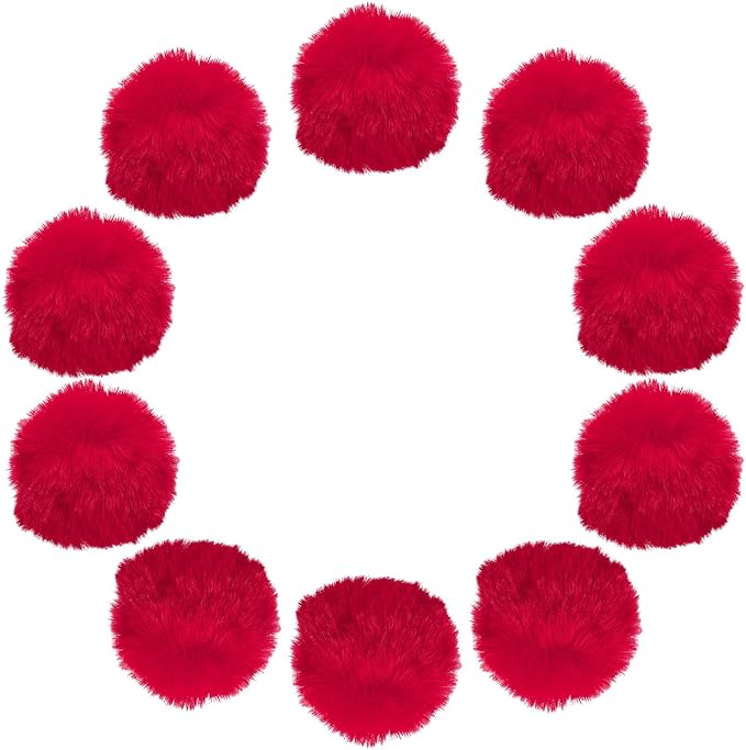 uxcell 2.8 Inch Faux Fur Pom Pom Balls, 10 Pcs Red Fluffy Soft Faux Fur Pom Poms for Hats with Elastic Loop for DIY Knitting Hats Keychain Scarves Gloves Bags Shoes Accessories