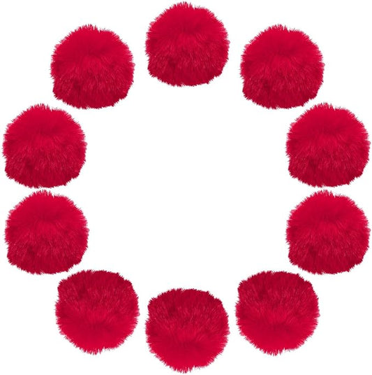 uxcell 2.8 Inch Faux Fur Pom Pom Balls, 10 Pcs Red Fluffy Soft Faux Fur Pom Poms for Hats with Elastic Loop for DIY Knitting Hats Keychain Scarves Gloves Bags Shoes Accessories