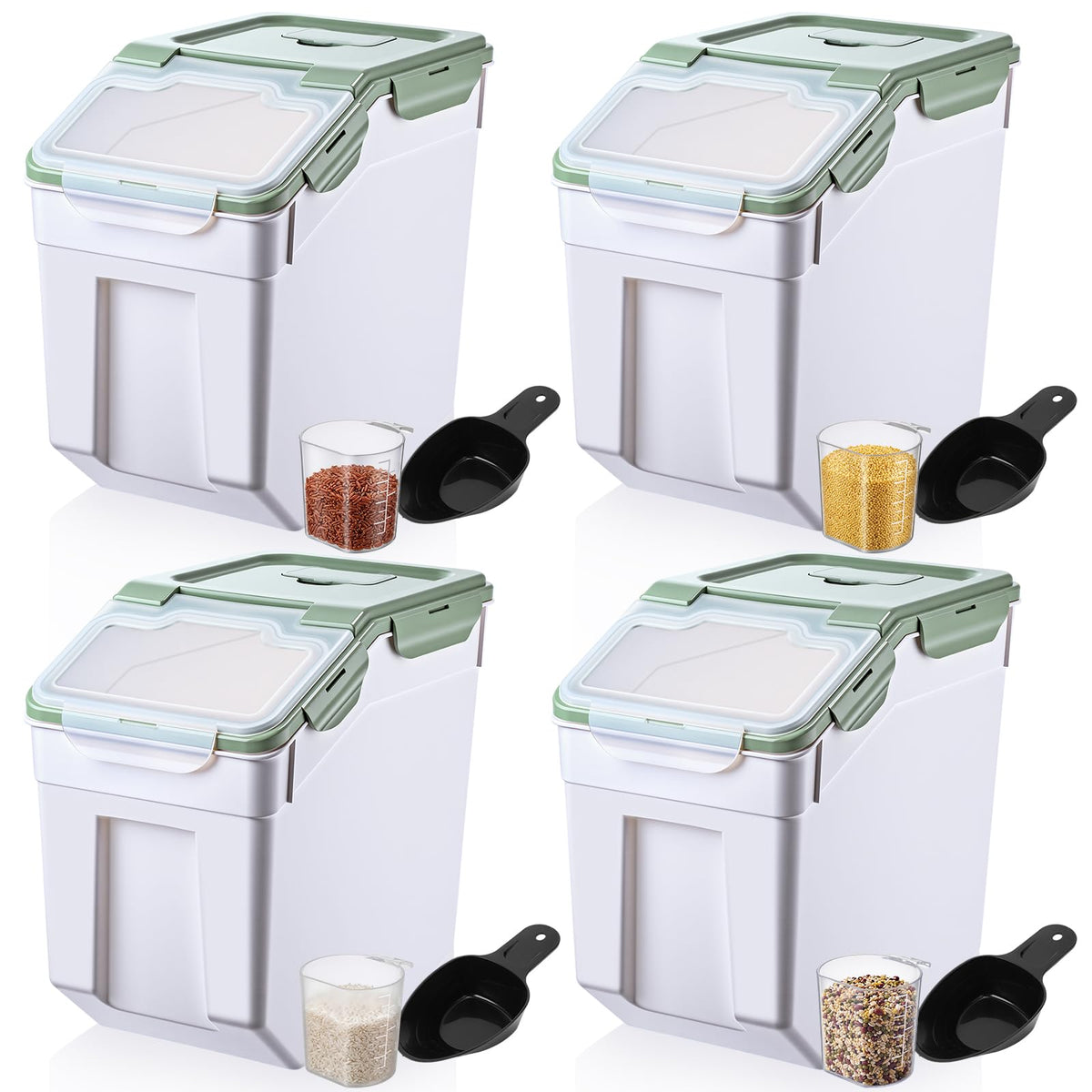 Sunnyray 4 Pcs 33 Lbs Green Rice Flour Storage Bins with Wheels - Image 1