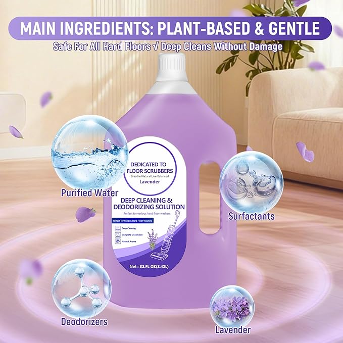 82 FL OZ/2.42 L Lavender Scent Floor Cleaning Solution Compatible with Tineco iFLOOR 2/3/5 & FLOOR ONE S3/S5/S6/S7 PRO, Floor Cleaner Refill for All Cordless Wet/Dry Vacuum & Robot Vacuums Mop