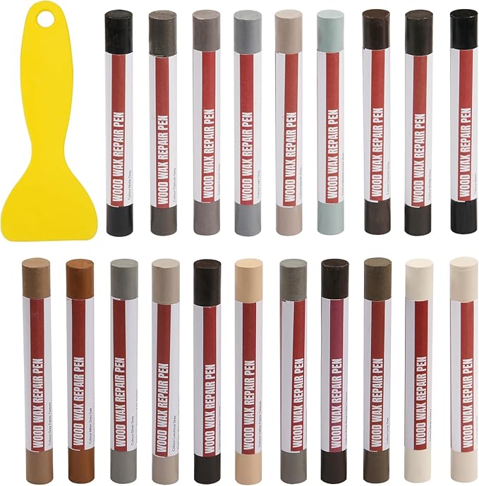 Wood Filler Sticks, 20 Colors Wood Repair Wax Crayons with Scraper, Wood Touch Up Markers for Repairing Scratches, Cracks, Holes in Cabinets, Floors, Tables and Doors[Gray Series]