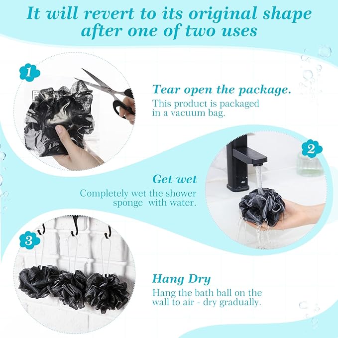 Sunnyray 100 Pcs Loofahs Bulk Bath Sponge Shower Luffas Exfoliating Body Scrubber Packs Soft Mesh Loofahs Balls Travel Cleaning Wash Puff Bathing Accessories for Women Men, 20g (Black)