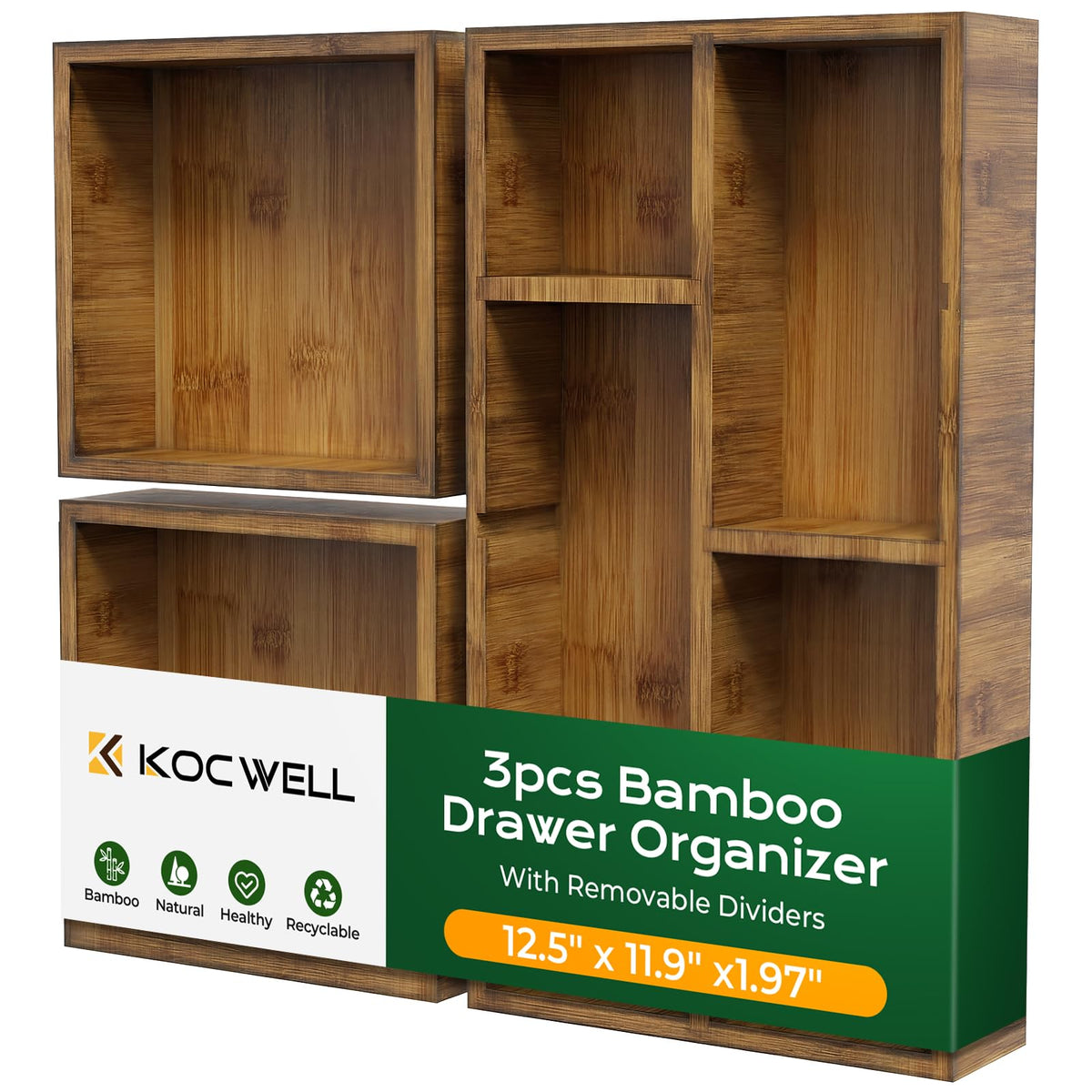 KOCWELL Bamboo Desk Drawer Organizer - Image 1