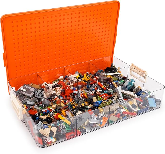 WANLIAN Storage Containers with Building Plate Lid, Stack-able Organizer Bin Chest, Brick Toy Storage Organizer with Handle, Bin Storage, Storage (Does not Include Bricks)
