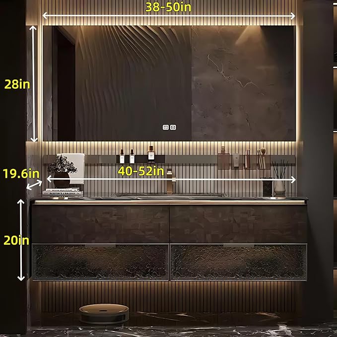 48in Luxury Bathroom Vanities - Bathroom Vanity with Sink, Wall-Mounted Storage with 2 Large Side Cabinets Intelligent Defogging & Led Lights | Multi-Layer Solid Wood