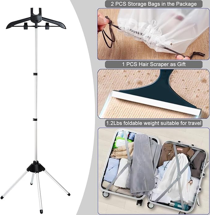 Portable Steamer Stand for Clothes, Steamer Rack Steam Iron Stand for Steaming Clothes, Travel Garment Hanger Steaming Rack, Handheld Steamers Clothing Rack for RV, Home, Hotel (Black)
