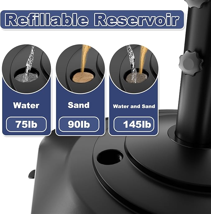 Patio Umbrella Base with 5 Wheels, Umbrella Stand Heavy Duty 130lb Fillable Umbrella Holder Mobile Square Market Stand for Outdoor, Deck, Poolside, Lawn, Fits Muti Sized Umbrellas (21in)