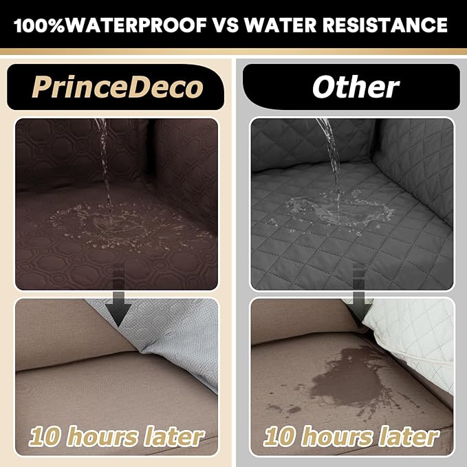 PrinceDeco Waterproof Sofa Cover Diamond Quilted Couch Cover 3 Cushion Sofa Couch Cover for Dogs Furniture Protector Cover with Elastic Straps for Pet Cat(Sofa,Brown)