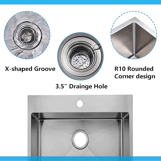 18x18 Inch Drop In Bar Sink, 18 Inch Small Kitchen Sink, Topmount Stainless Steel Small Kitchen Bar Sink for Laundry Wet Bar Prep RV Office Outdoor Yard with Dish Grid and Basket Strainer
