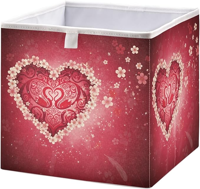 Bolaz Romantic Valentines Day Flowers Closet Organizers Storage Cubes Storage Bins Shelf Baskets Containers for Home Room Office,Square