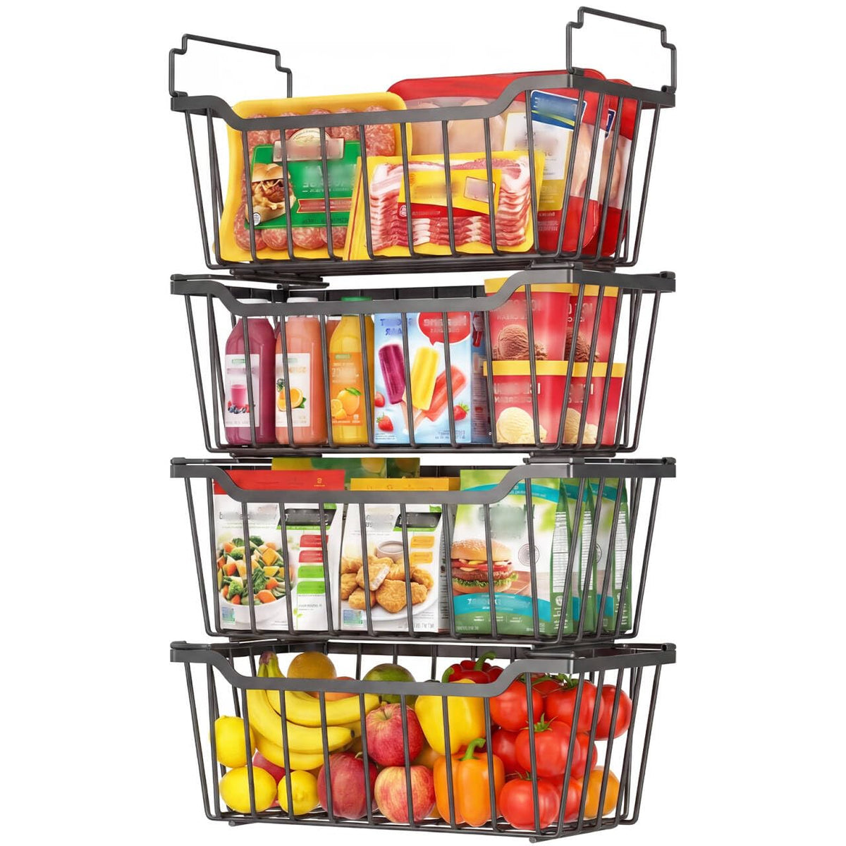 Freezer Organizer Bins for 5-7 Cu.FT Chest Freezer, 4 Pack Black - Image 1