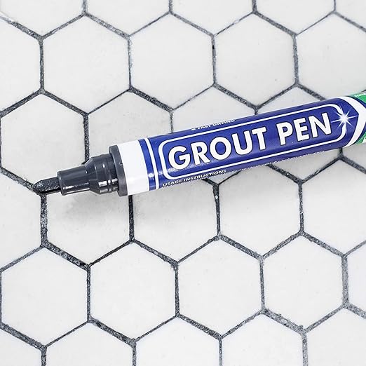 Grout Pen Tile Paint Marker: 2 Pack Dark Grey with 5 Pack Replacement Tips (Narrow, 5mm) - Waterproof Grout Colorant and Sealer Pen to Renew, Repair, and Refresh Tile Grout - Cleaner Coating Stain Pen
