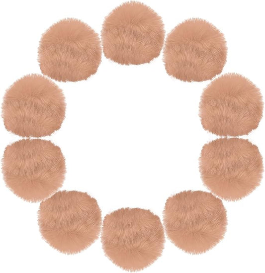 uxcell 3.5 Inch Faux Fur Pom Pom Balls, 10 Pcs Khaki Fluffy Soft Faux Fur Pom Poms for Hats with Elastic Loop for DIY Knitting Hats Keychain Scarves Gloves Bags Shoes Accessories