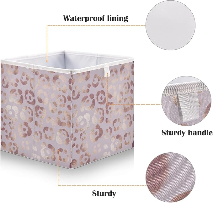 Bolaz Leopard Print Cheetah Rose Gold Closet Organizers Storage Cubes Storage Bins Shelf Baskets Containers for Home Kids Room Toys Office,Square
