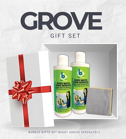 2x Bio-Clean 10 oz Hard Water Stain Remover Bundle with Microfiber Cloth – Removes Mineral Deposits and Spots from Glass, Tile, and Chrome Surfaces – Gift Set (3 Items)