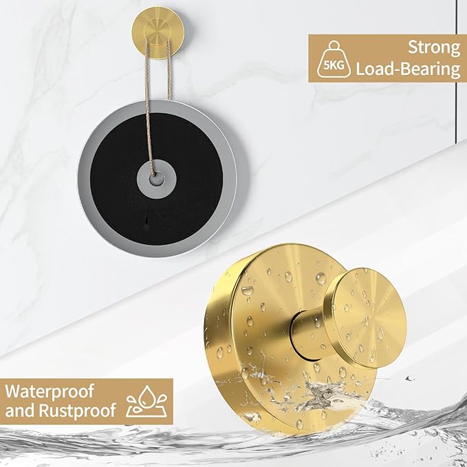 Suction Cup Hooks for Shower, Heavy Duty Towel Hooks for Walls No Damage, Modern Shower Suction Hooks for Kitchen Bathroom Wall, Glass, Mirror, Tile, Hanging Towels Robes, Gold (2 Pack)