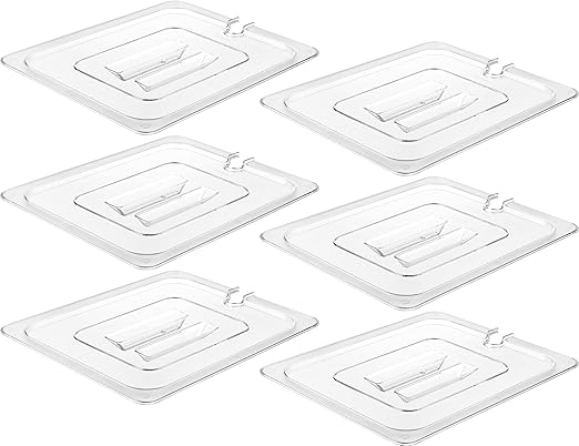 CURTA 6 Pack NSF Notched Food Pan Cover, 1/2 Size Clear Polycarbonate Lid with Handle for Commercial Food Pan, Dishwasher & Freezer Safe Plastic Clear