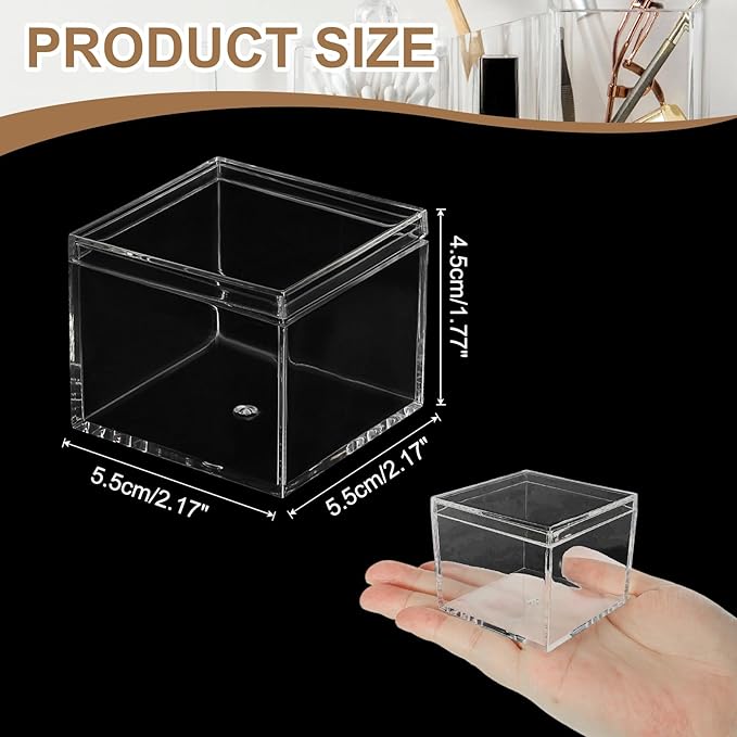 Acrylic Box with Lid, 2.17 x 2.17 x 1.77 in Acrylic Display Case Plastic Square Cube Container Storage Holder Stackable Bins for Cosmetic Collectible Candy Jewelry(2 Pack, Clear)