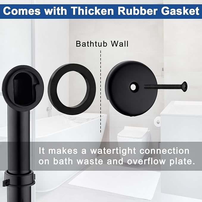 Brass Tip-Toe Tub Drain Kit with Basket Strainer and Single Hole Overflow Faceplate, Matte Black