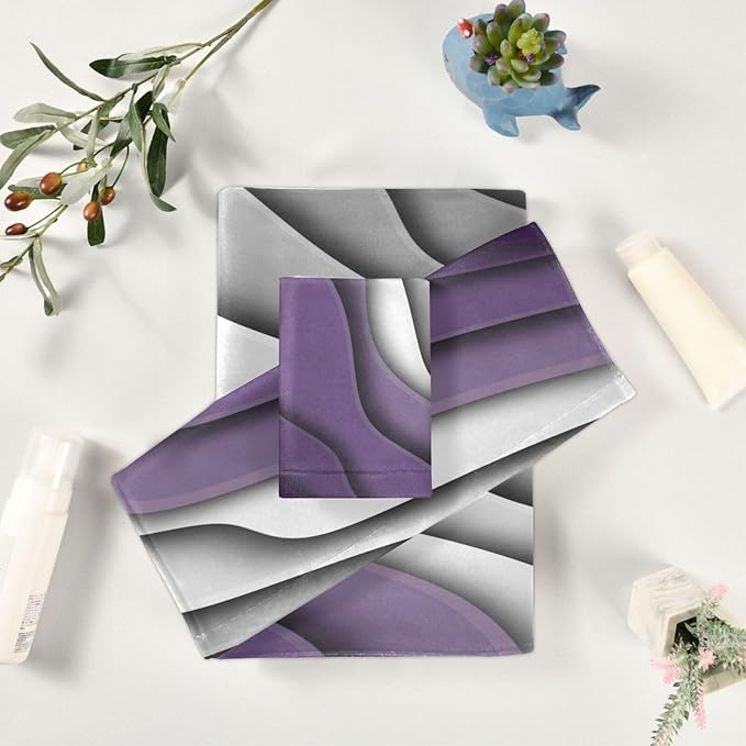 Purple Grey Stirped Bath Towels Set,Absorbent Soft 3 Piece Mid Century Beach Themed Abstract Towels for Bathroom,1 Bath Towel 1 Hand Towel 1 Washcloth,Quick Dry Decoractive Bathroom Towels