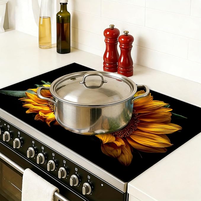 Stove Top Covers for Electric Stove, Oilproof Range Top Pad, Spill-Deflecting Counter Shield, Washable Appliance Cover, 28.3 x 20.5 Inches, Sunflower Farmhouse Decor(Sunflower)