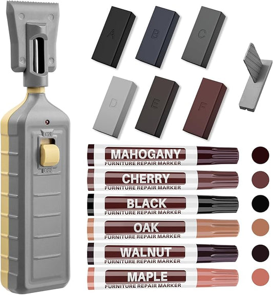 Wood Floor Repair Kit, 6 Color Hard Wax Laminate Flooring Repair Kit with Heat Pen, Vinyl Laminat Furniture Touch Up Marker Restore Scratches, Stains, Cracks, Holes for Wooded Floor,Door,Table,Cabinet