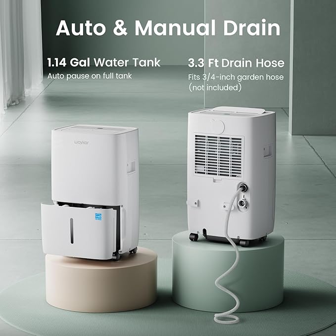 Waykar 120 Pints Energy Star Dehumidifier for Spaces up to 6,500 Sq. Ft at Home, in Basements and Large Rooms with Drain Hose and 1.14 Gallons Water Tank