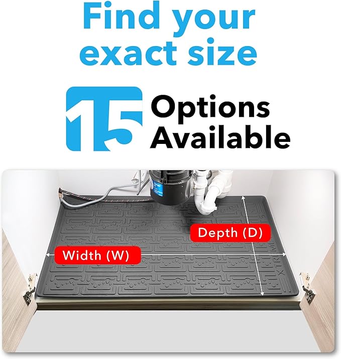 XTREME MATS Waterproof Undersink Mat (Gray 37" 1/4 x 19 1/4) Cabinet Base Liner for Bathroom Vanity Cabinets Catches Leaks Prevents Damage Flexible Driptray