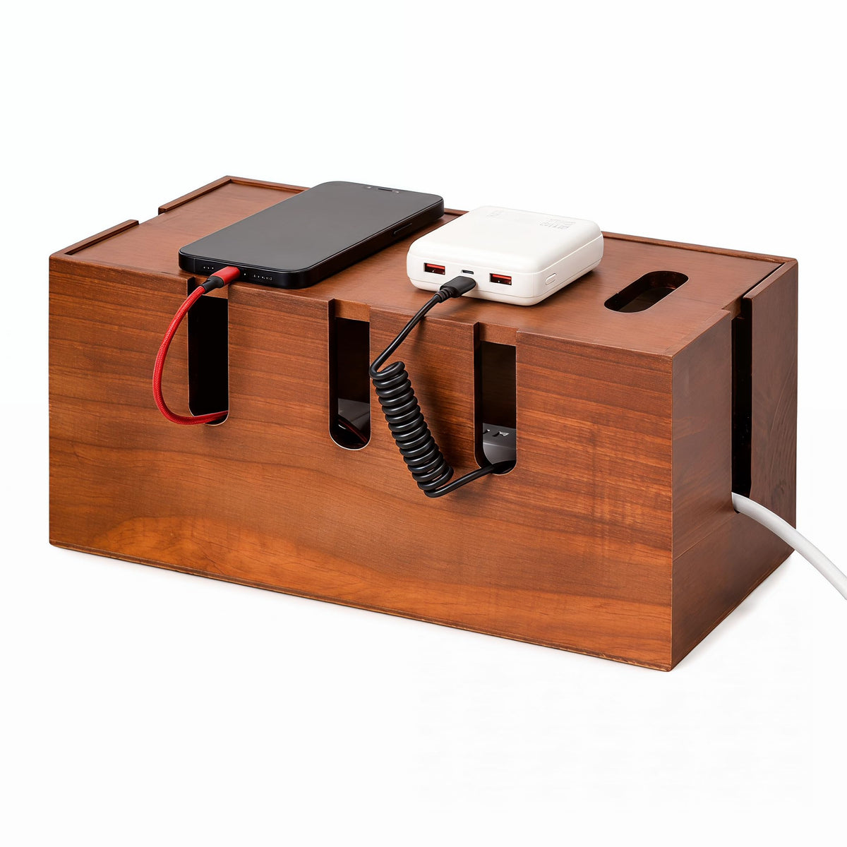 Wood Cable Management Box, Power Strip Cord Organizer Box - Image 1