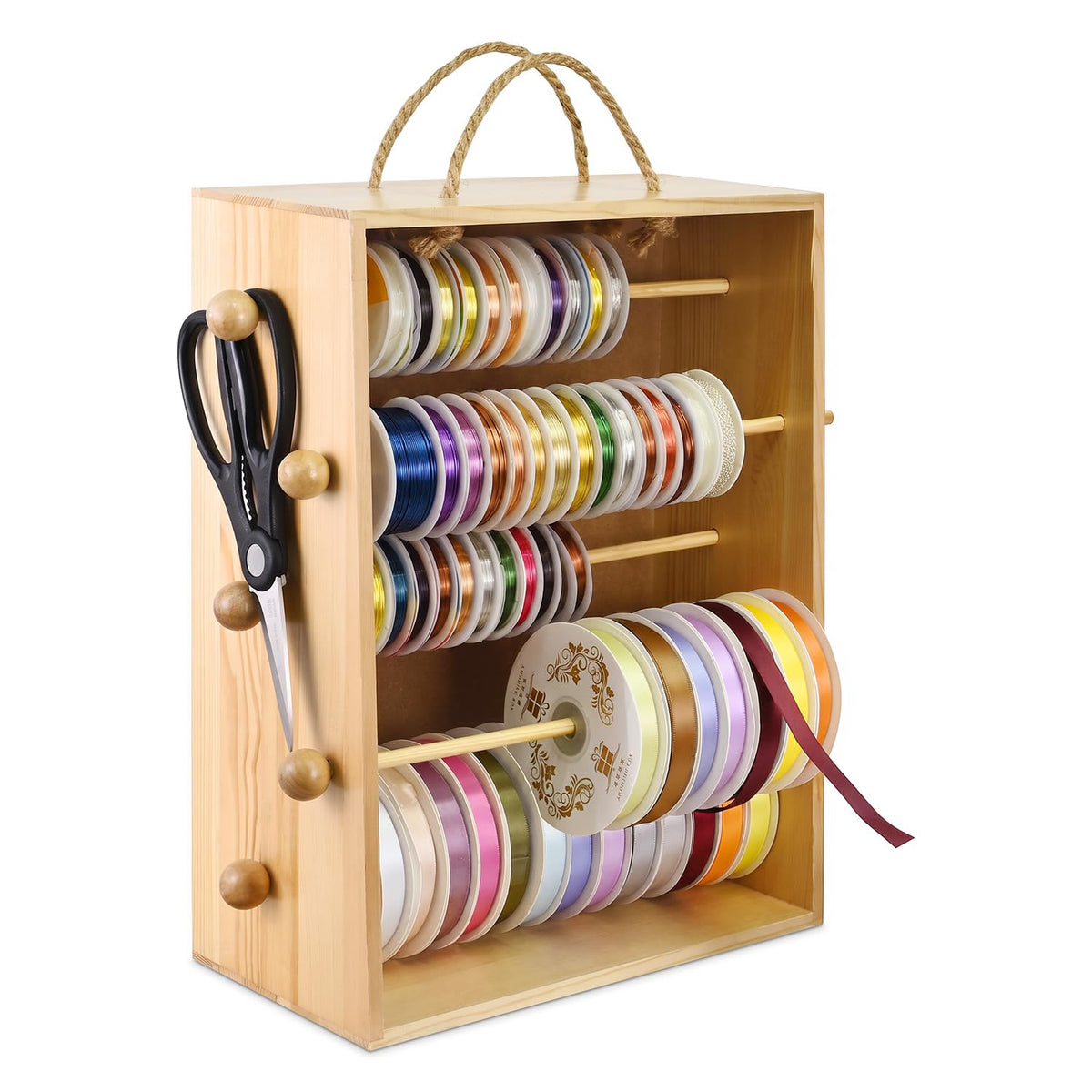 MOOCA Wooden Ribbon Organizer Rack and Thread Spool Holder - Image 1