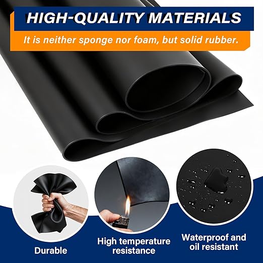 Solid Rubber Sheet Roll 80"x40"x1/8" Heavy Duty Neoprene Rubber Sheet, Perfect for DIY Gasket Material, Anti Vibration Pads, Sealing Strip, Floor Protection, Crafts, Mat, Black.