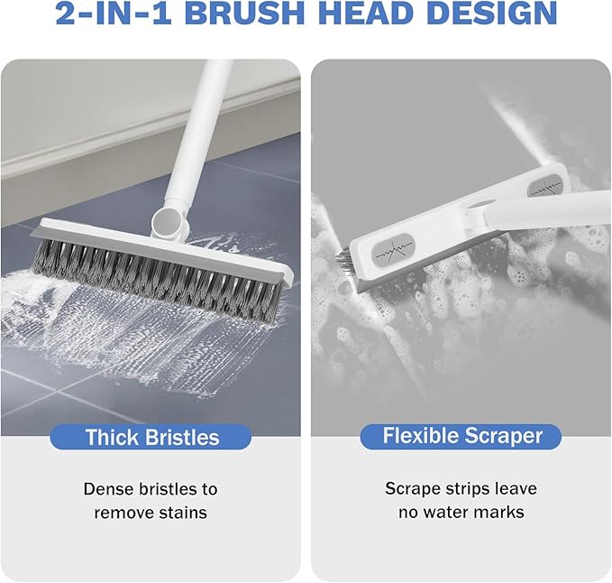 SetSail Grout Cleaner Brush with Long Handle & 3-in-1 Tile Tub Floor Scrubber, V-Shaped Floor Scrub Brush Swivel Grout Brush Stiff Bristle Floor Grout Scrubber for Bathroom