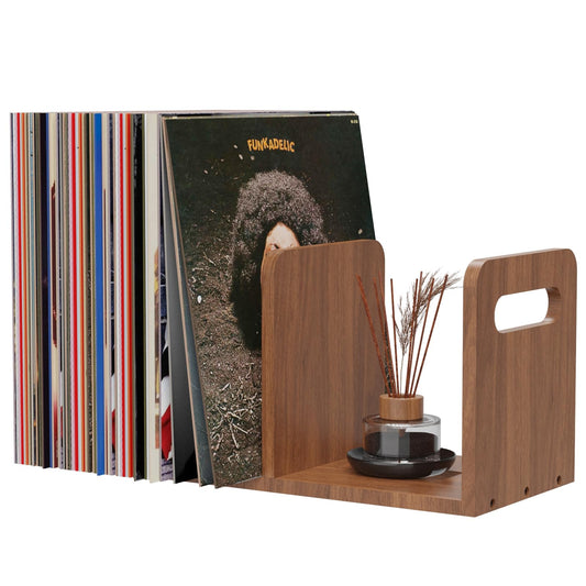 Wooden Vinyl Record Storage with Adjustable Divider - Image 1