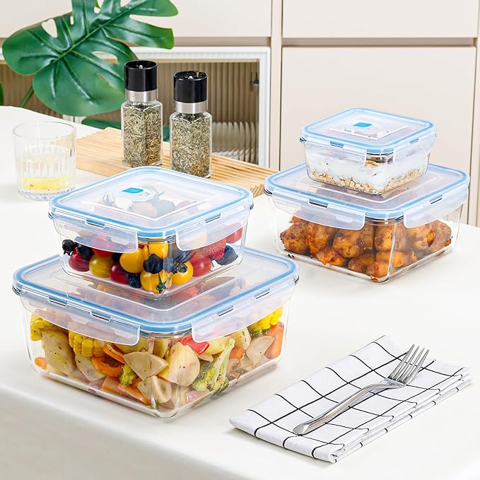 NUTRIUPS 17/34/68/112oz Square Large Glass Food Storage Containers with Lids,Glass Baking Dish & Meal Prep Containers with Lids,4-Piece Set