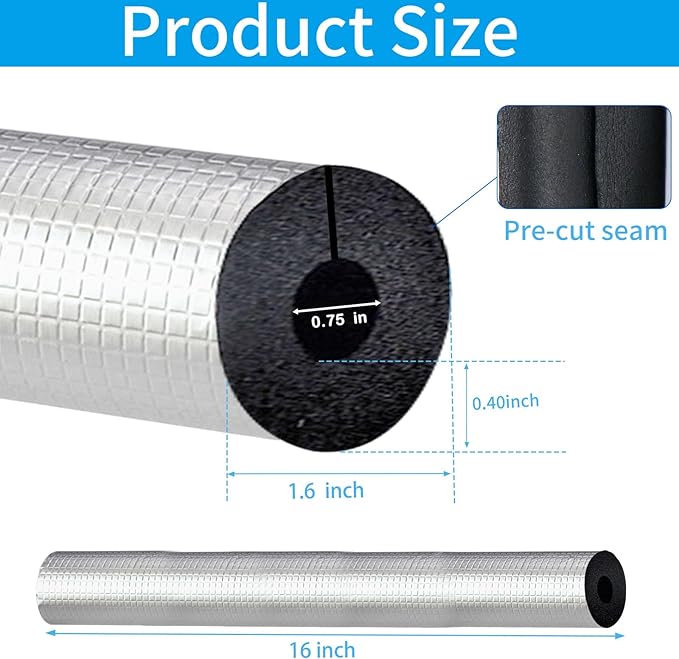 3/5 " ID Pipe Insulation Foam Tube Self Adhesive 16 " L Peel and Stick Pipe Insulation Foam Wrap Aluminum Foil Pipe Covers for Spigot, Winter Outside Pipes, Sprinkler 20 PC