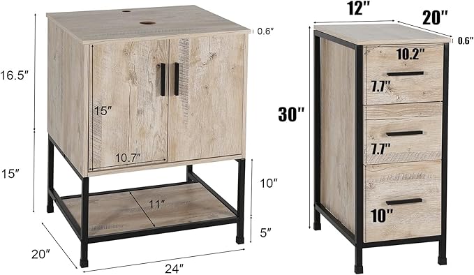 eclife 48" Bathroom Vanity Sink Combo Modern Metal Stand Cabinet W/Bottom Shelf & Storage Side Cabinets Turquoise Square Vessel Sink & Water Save Faucet & Pop Up Drain, Oak (A10)