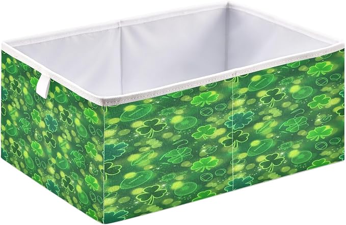 Bolaz Green Clover St Patricks Day Closet Organizers Storage Cubes Storage Bins Shelf Baskets Containers for Home Room Office,Square
