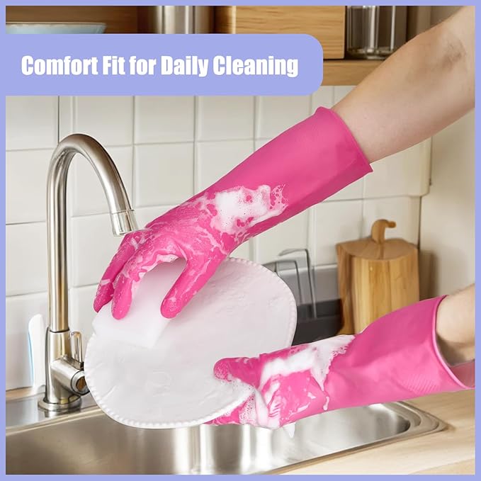 Rubber gloves for dishwashing 4 Pairs, Kitchen gloves for dish cleaning gloves, Reusable (Small, Colorful)