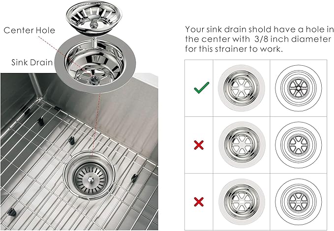 KANARY Stainless Steel Kitchen Sink Strainer Basket-Replacement for Standard Drains(3-1/2 Inch)-Ball-Lock Rubber Stopper (Single, Stainless Steel)