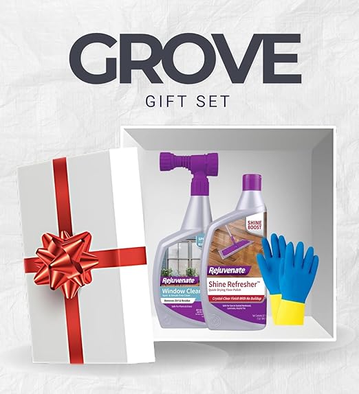Window Cleaner Spray 32 oz Liquid + Semi-Gloss Floor Polish Bundle with Cleaning Gloves – Removes Outdoor Residue and Refreshes Sealed Floors with Shine Protection – Gift Set (3 Items)