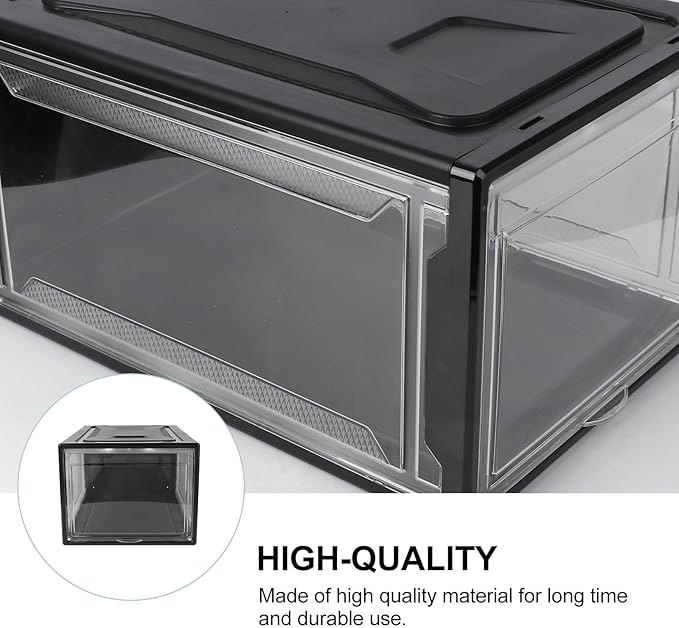 Large Stackable Shoe Storage Box with Lid Black Shoe Organizer Cabinet for Men and Women Practical Drawer-type Storage Container for Home Closet