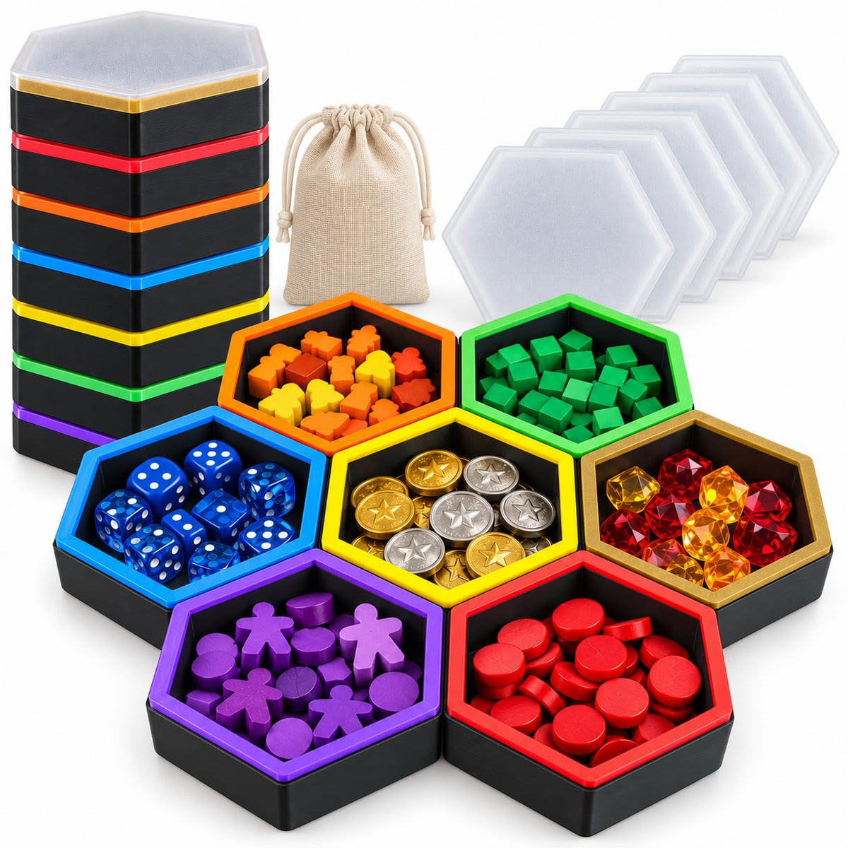 7 Pack Magnetic Hex Board Game Organizer Trays Stackable - Image 1