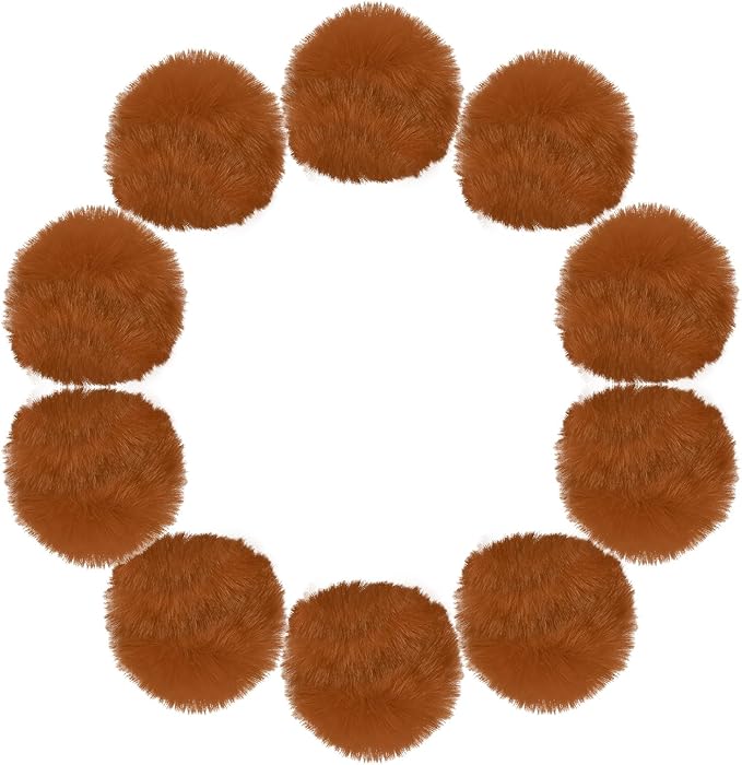 uxcell 3.5 Inch Faux Fur Pom Pom Balls, 10 Pcs Brown Fluffy Soft Faux Fur Pom Poms for Hats with Elastic Loop for DIY Knitting Hats Keychain Scarves Gloves Bags Shoes Accessories