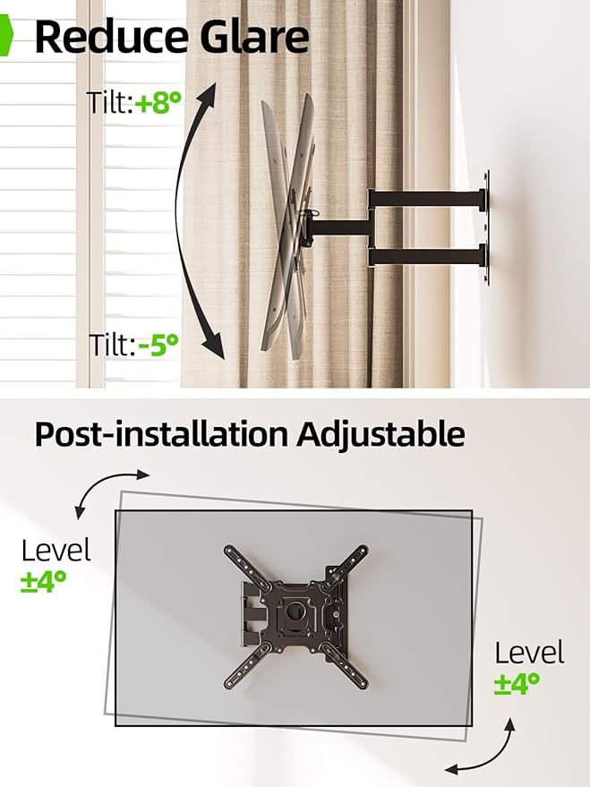 USX MOUNT UL Listed TV Wall Mount for Most 26-60 Inch TVs, Wall Mount TV Brackets with Swivel, Tilt, Rotating, Center Corner Design on Single Stud, Up to 77 lbs Max VESA 400x400mm