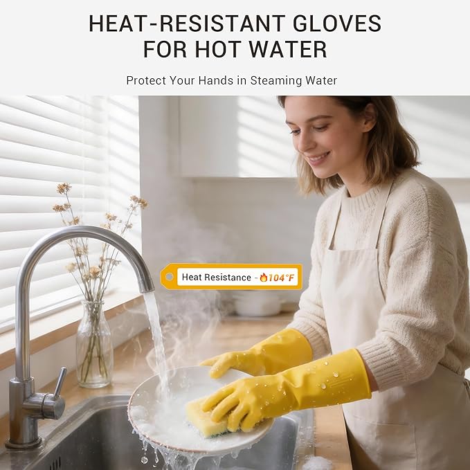 6 Pairs Rubber Cleaning Gloves,Reusable Dishwashing Gloves,Household Dish Gloves for Washing,Cleaning,Kitchen,Painting, Gardening, Pet Care,Extra Thickness,Non-Slip,13", 20 Mil, Heavy Duty, S