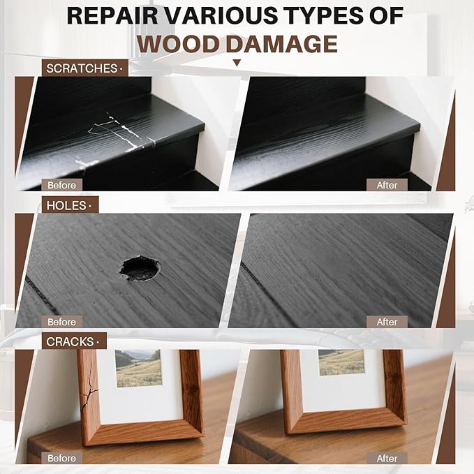 Laminate Floor Repair Kit -6PCS Vinyl Floor Wax with 6PCS Wood Touch Up Marker Restore Any Scratches, Stains, Cracks, Hole for Floor, Door, Cabinet